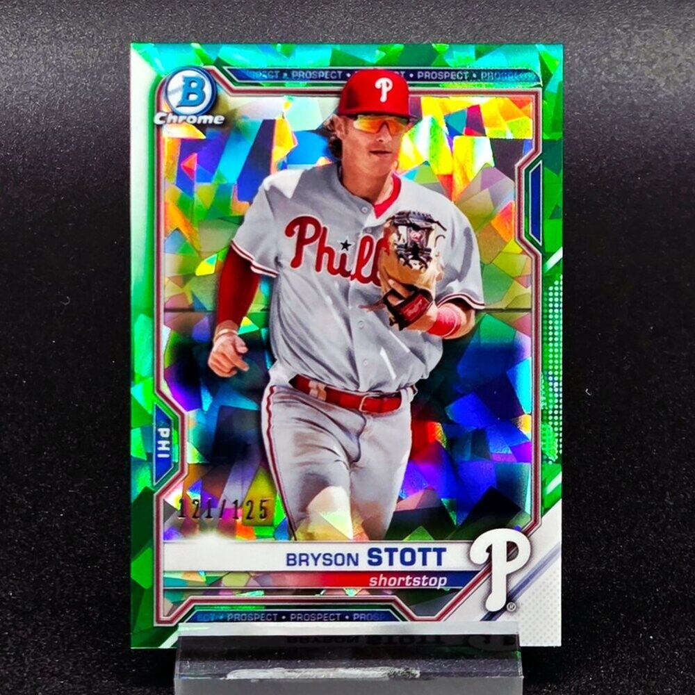 2021 Bryson Stott 121/125 Bowman Chrome Sapphire Prospects Green Refractor Phils